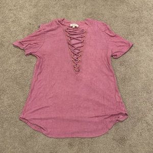 Pink Strip Lace up Shirt